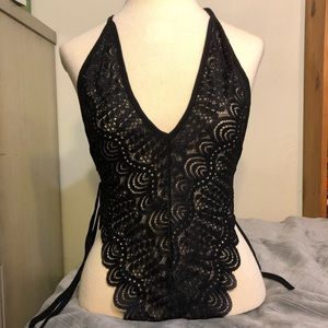 NWOT black scalloped lace teddy